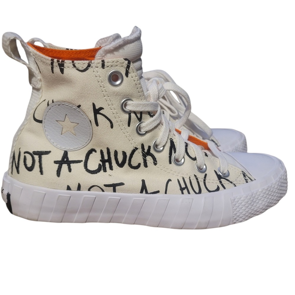 Converse UNT1TL3D Hi Not a Chuck Youth Boys 4 High‎ Top Sneakers Cream Orange
